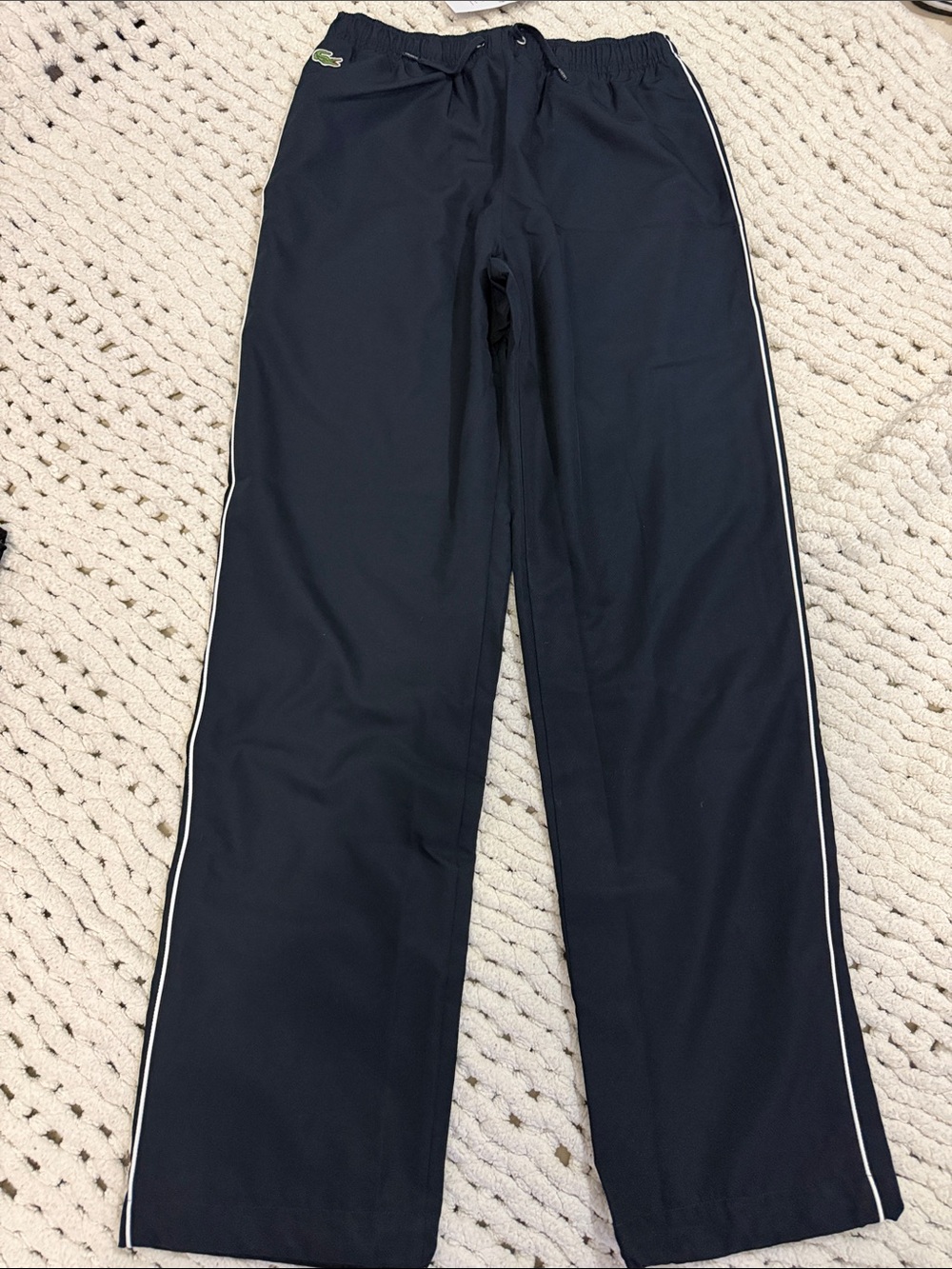 Lacoste Navy Track Pants with White Side Stripe